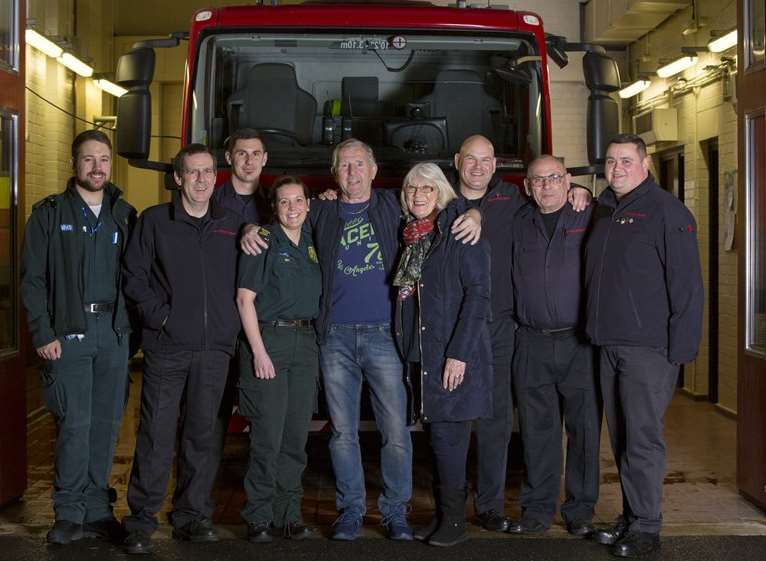 Alan Rogers, with wife Shirley, with some of the life-saving teams from KFRS and SECAmb