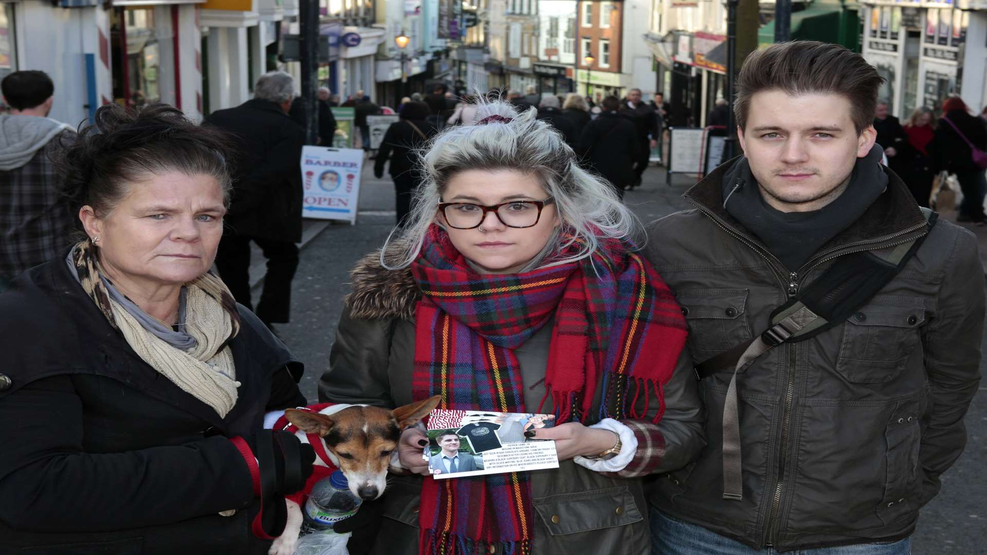From left: mother Sharon Lamb, sister Zoe Lamb, and brother Paul Lamb appeal for information in Maidstone