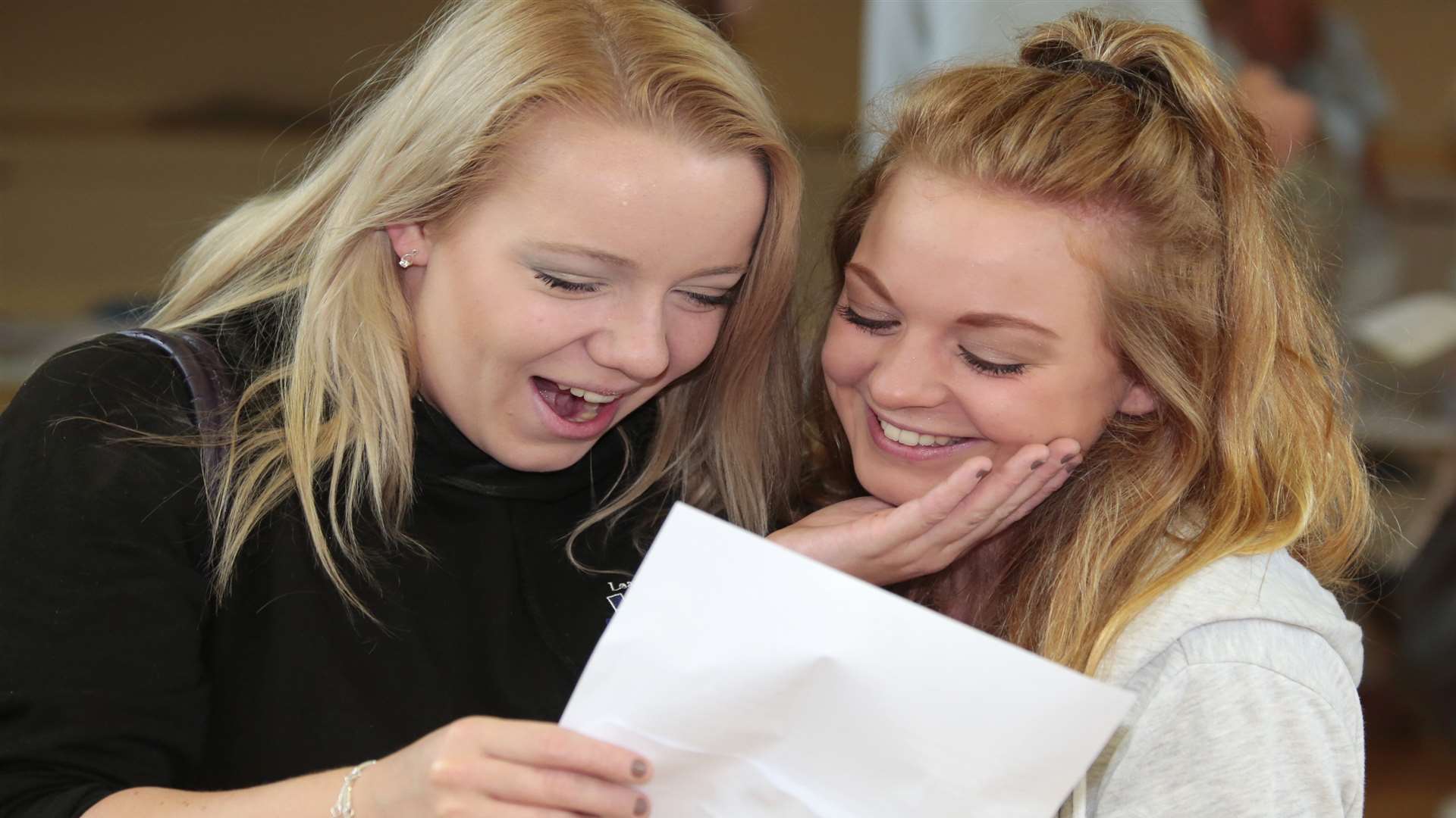 Maidstone Grammar School pupil Gina Cook is happy for her friend Louise Richardson who got into Southampton Uni
