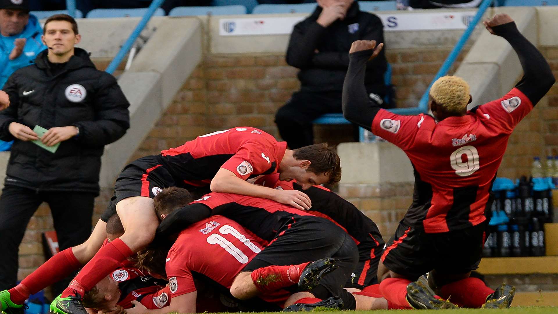 Celebrations for Brackley after Armson makes it 2-0 Picture: Ady Kerry