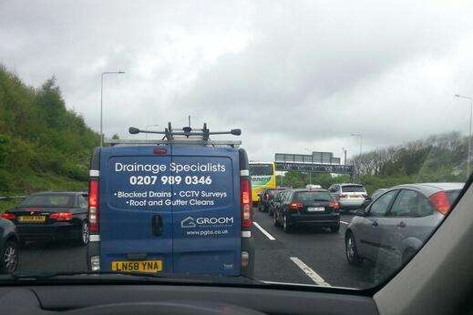 Traffic is queuing on the London bound A2. Picture from Gareth Cairns on Twitter @garethv6