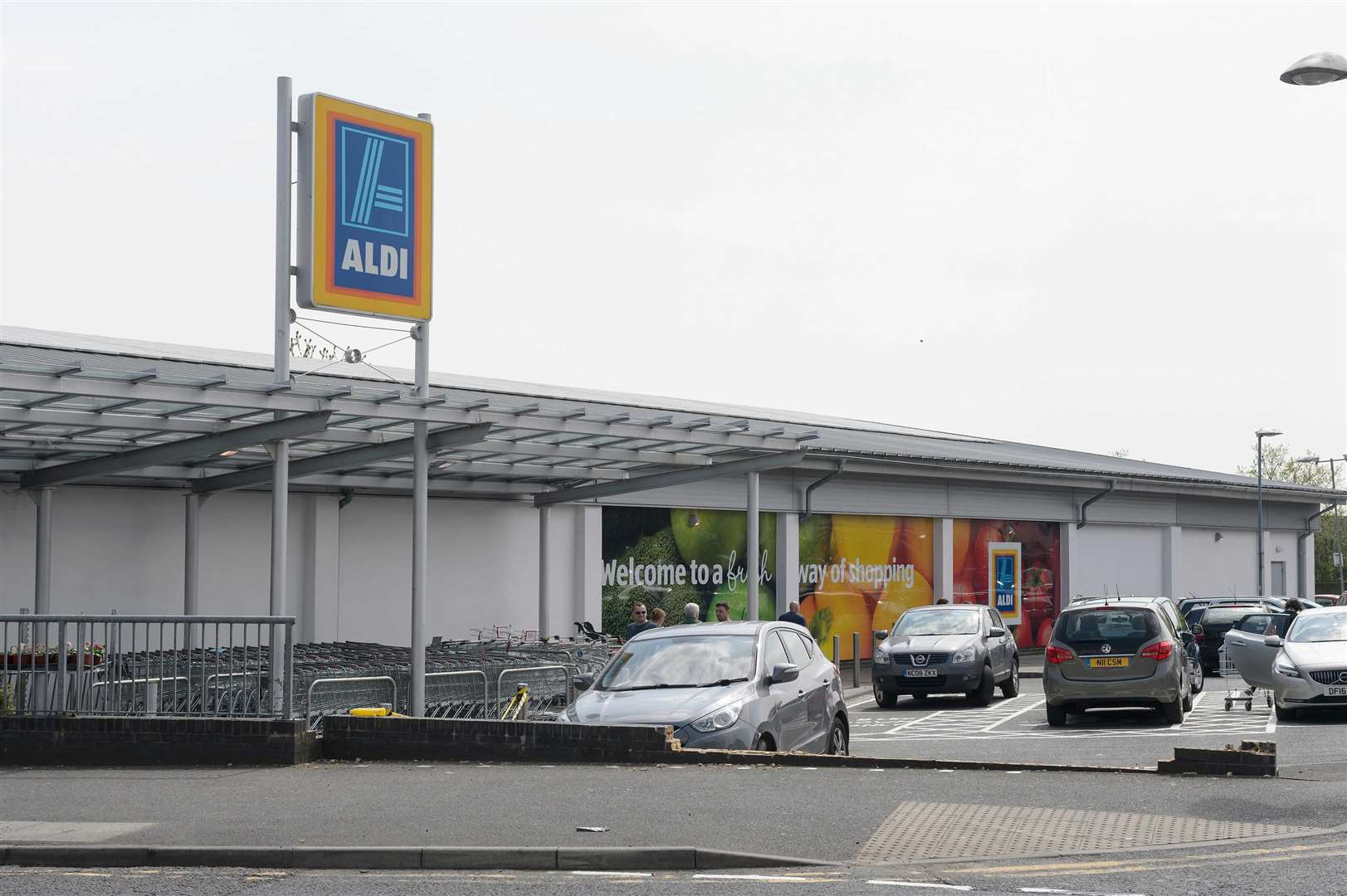 The Aldi Store on London Road, Northfleet, where a car went through a brick wall into the car park