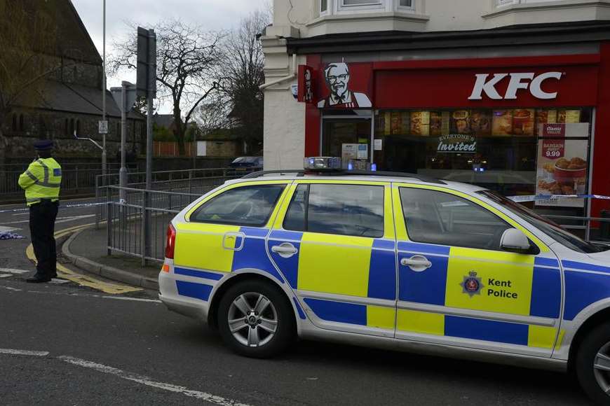 Police outside KFC in Christchurch Road, Ashford