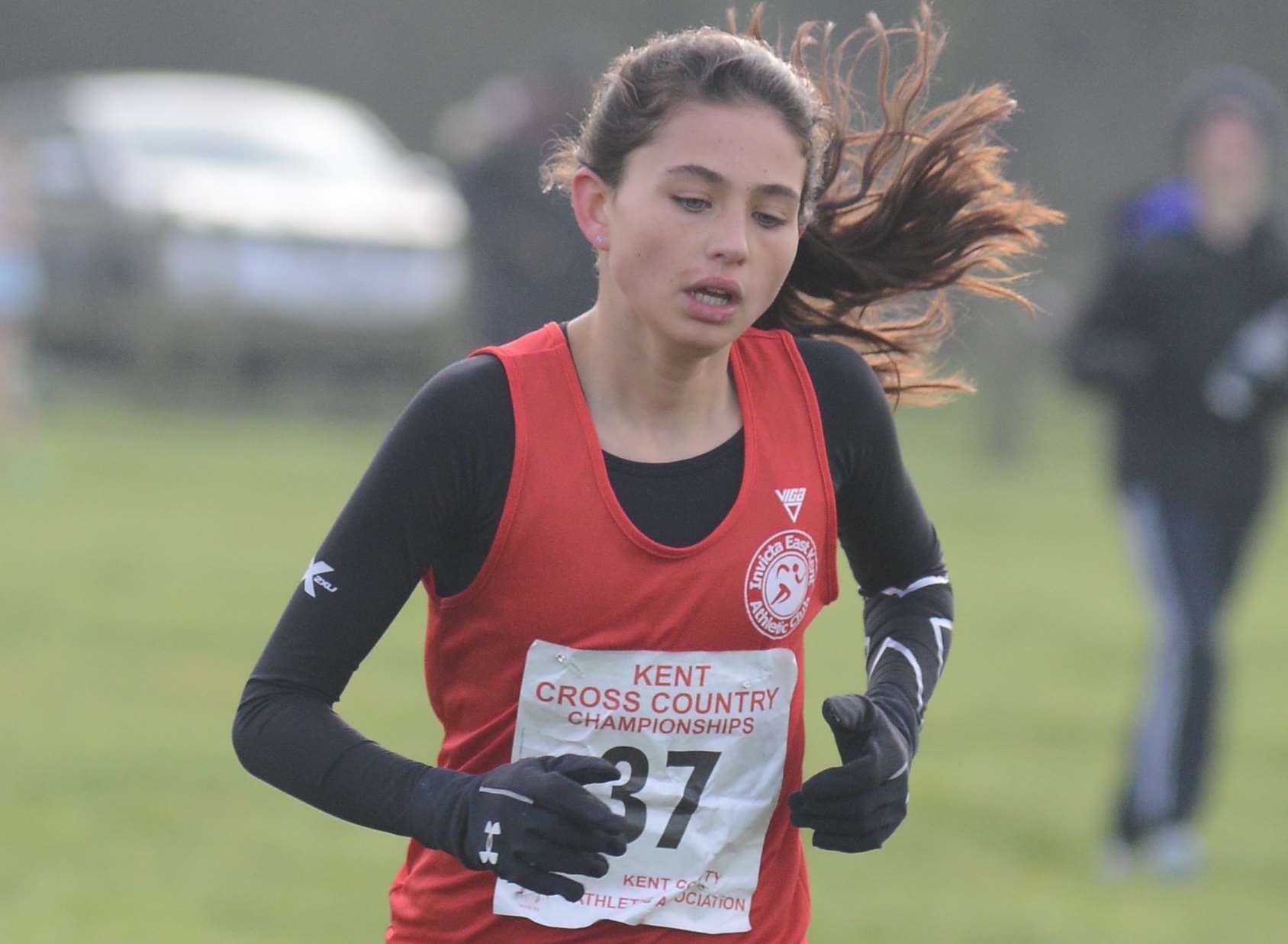 Invicta East Kent's Teigan Sullivan led the way in the under-13 girls' race Picture: Gary Browne