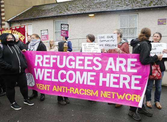 The left-wing protestors outnumbered the right by about three to one. Picture: Andy Jones