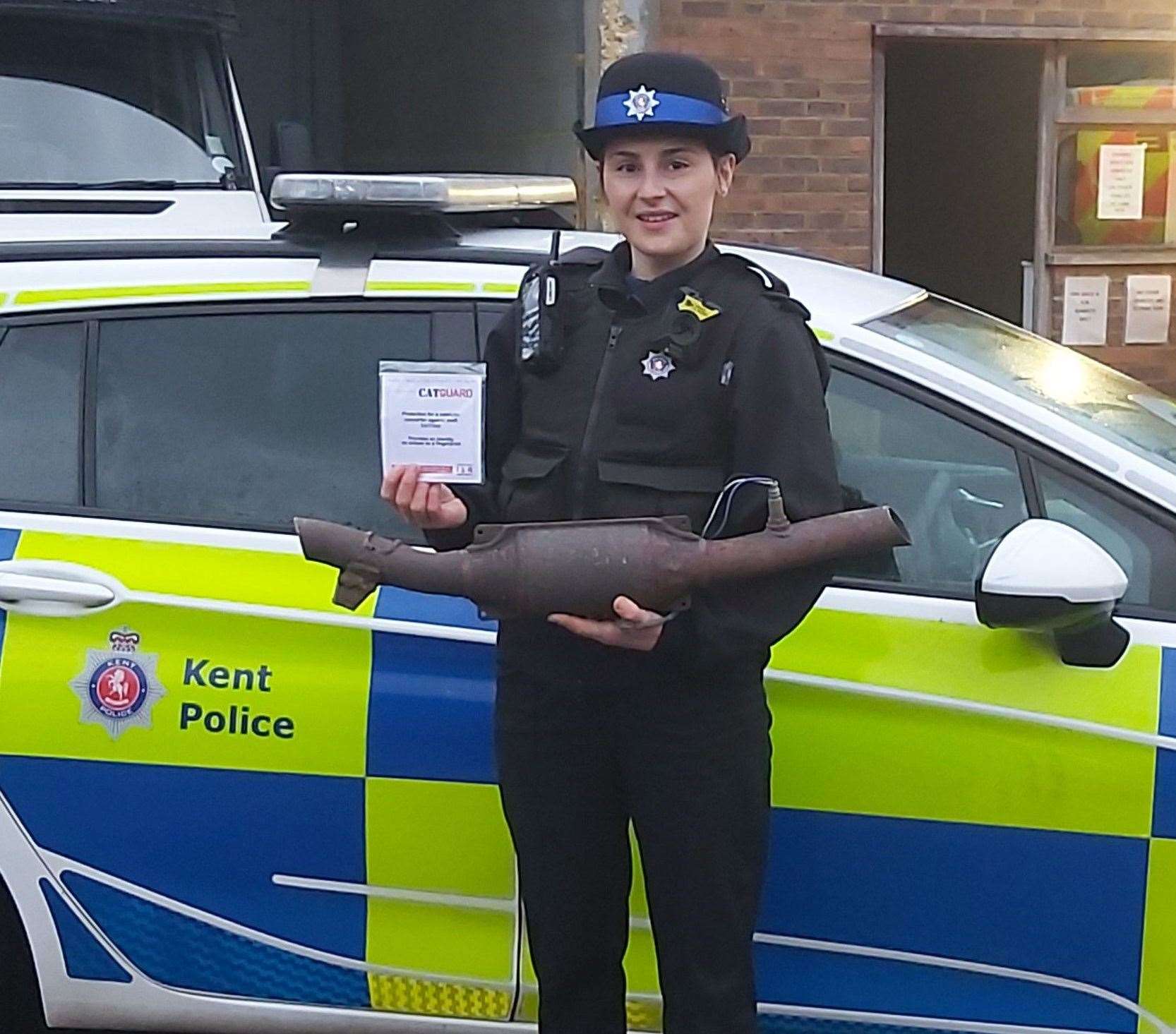 Ashford crime prevention officer Laura Langridge hopes the markers will prevent more catalytic converter thefts. Picture: Kent Police