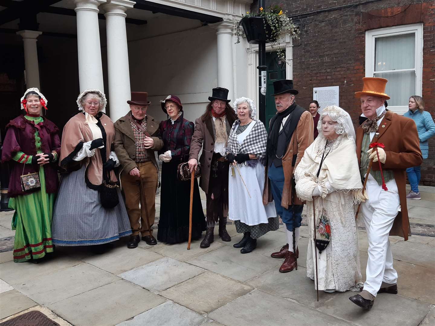 The Duchess of Cornwall was greeted by costumed characters from The Rochester and Chatham Dickens Fellowship during a visit to the Guildhall museum.