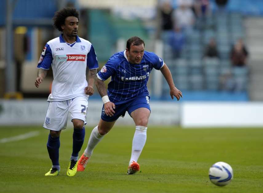Danny Kedwell in determined mood against Tranmere Picture: Barry Goodwin