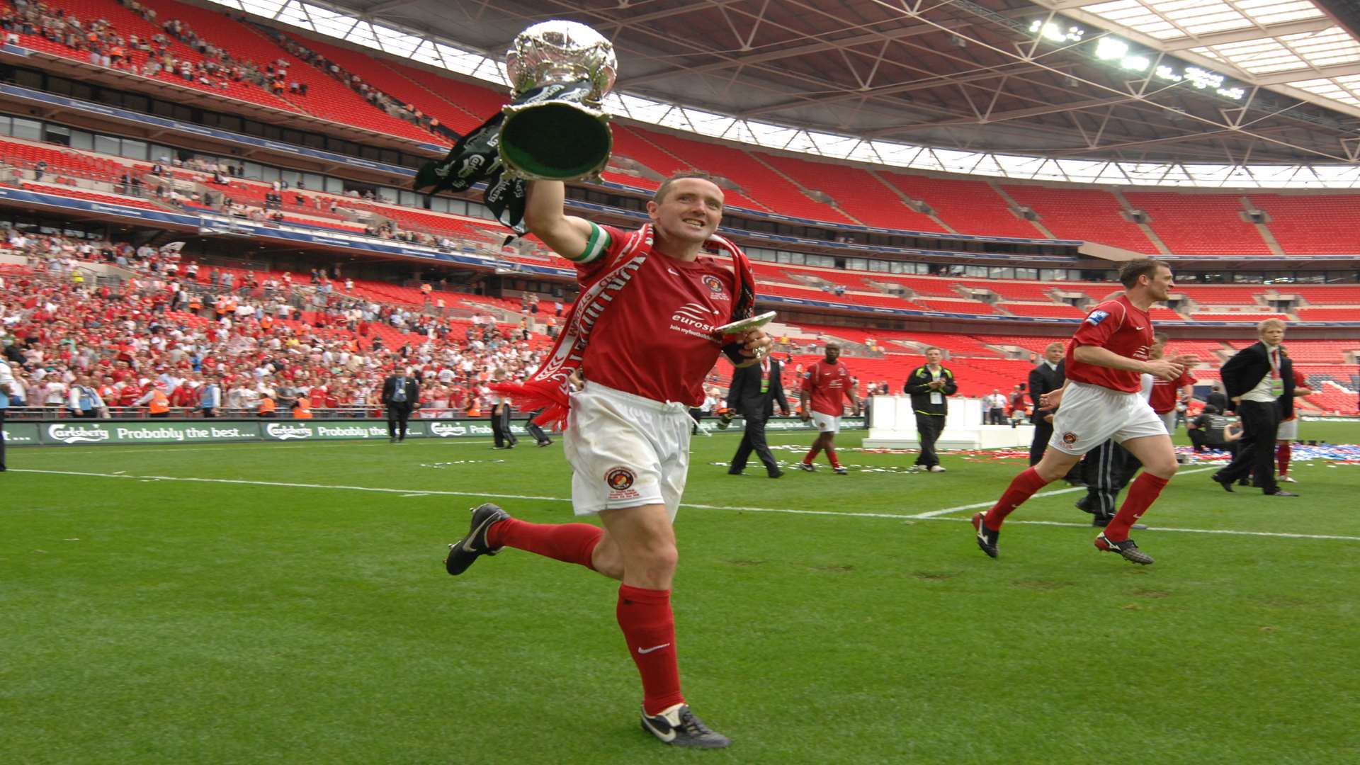 Paul McCarthy leads the celebrations at Wembley in 2008 Picture: Barry Goodwin
