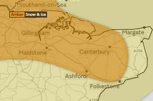 The area affected by the amber snow warning