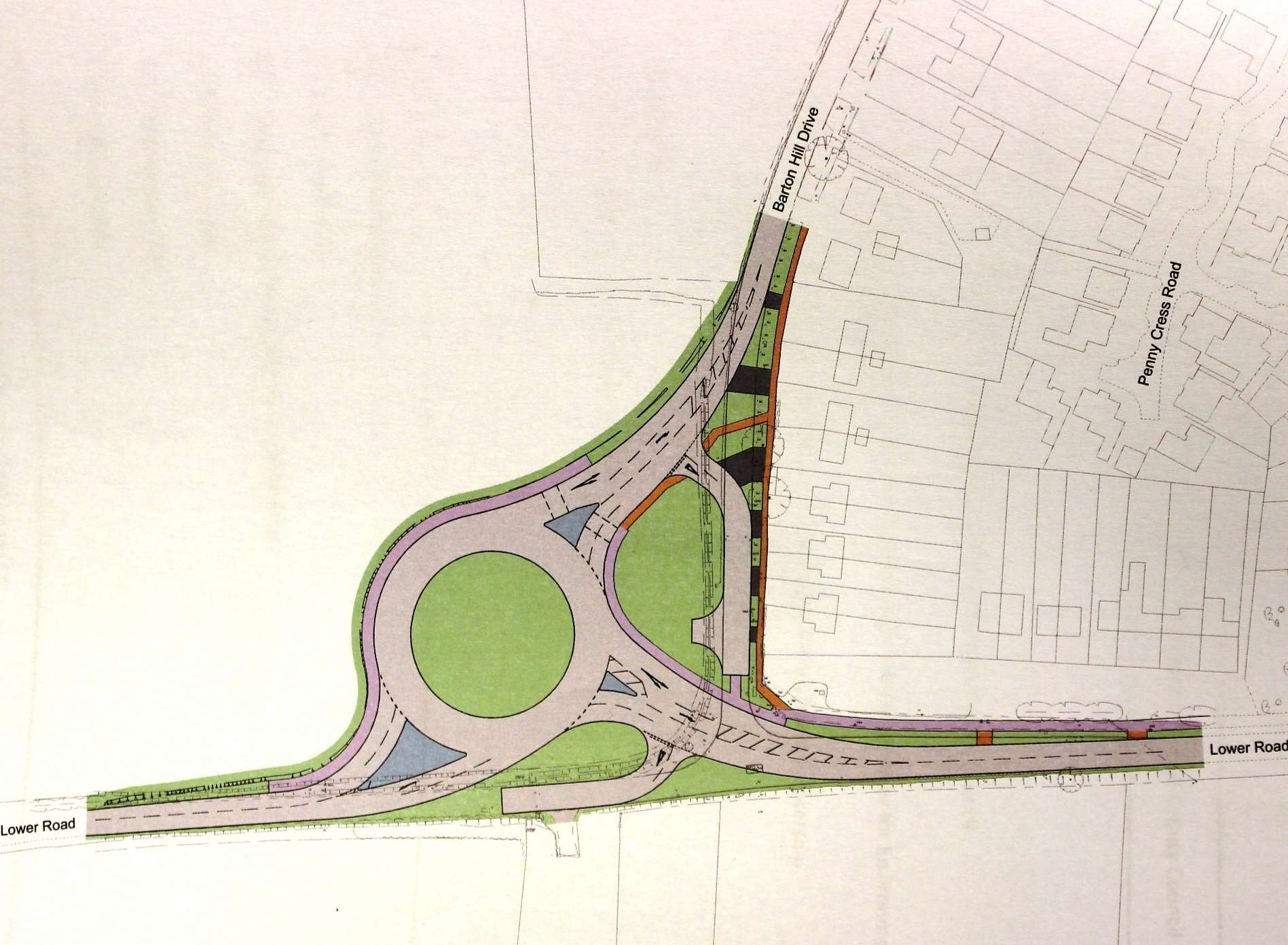 Kent County Council's proposed plan for a new roundabout at Barton Hill Drive and its junction with the Lower Road at Minster