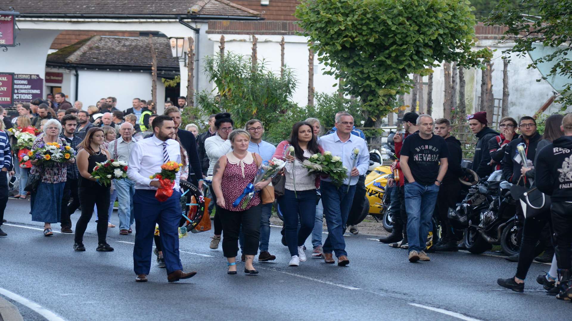 Family and friends of Jack Whichello on the Canterbury Road, Herne for the laying of floral tributes at the scene of his death
