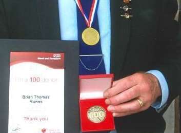 Brian Munns, 70, from Halfway has been commended after donating blood 100 times