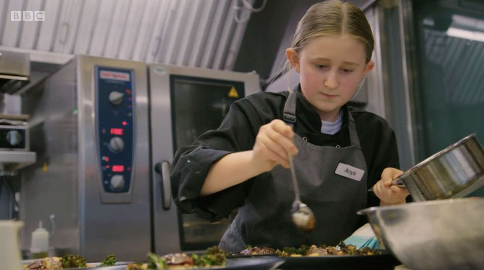 Anya preparing her main course titled 'Forest Floor' on the show. Picture: CBBC