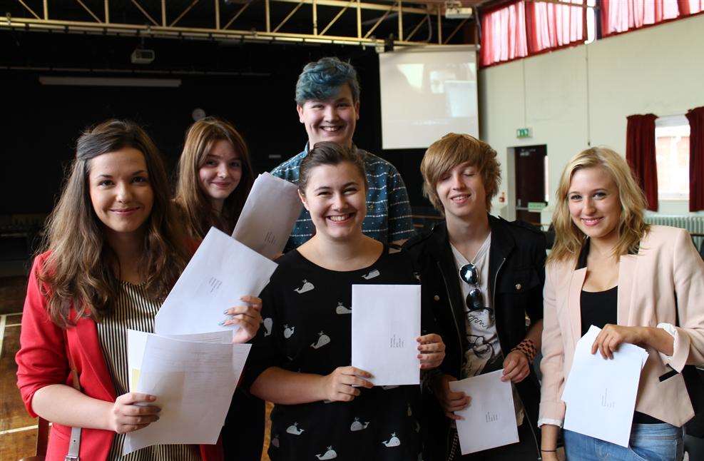 A group of sixth form students at Sandwich Technology School receiving their results last year