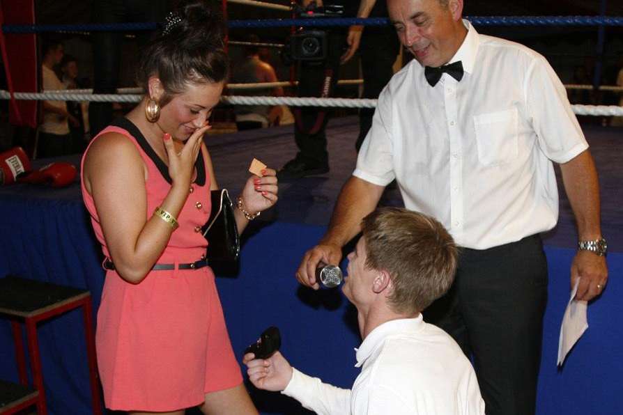 Kerrie Matthews didn't realise her "prize" was a proposal from boyfriend Daniel Almond