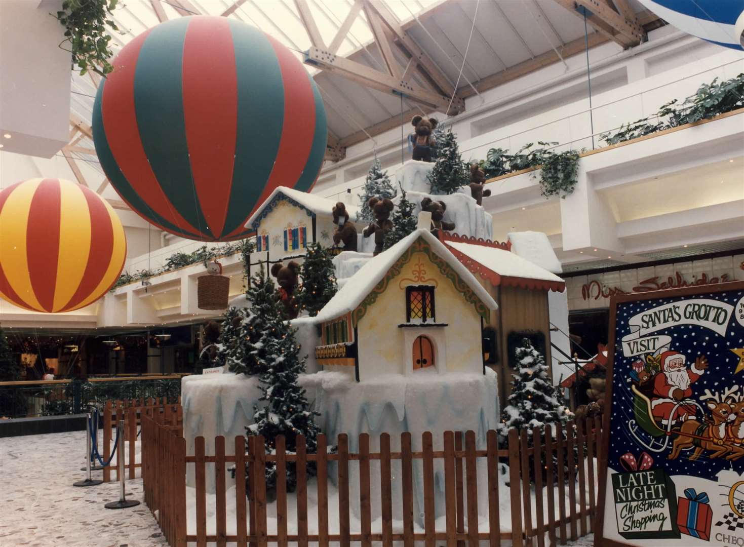Inside the Chequers Centre in Maidstone at Christmas 1991
