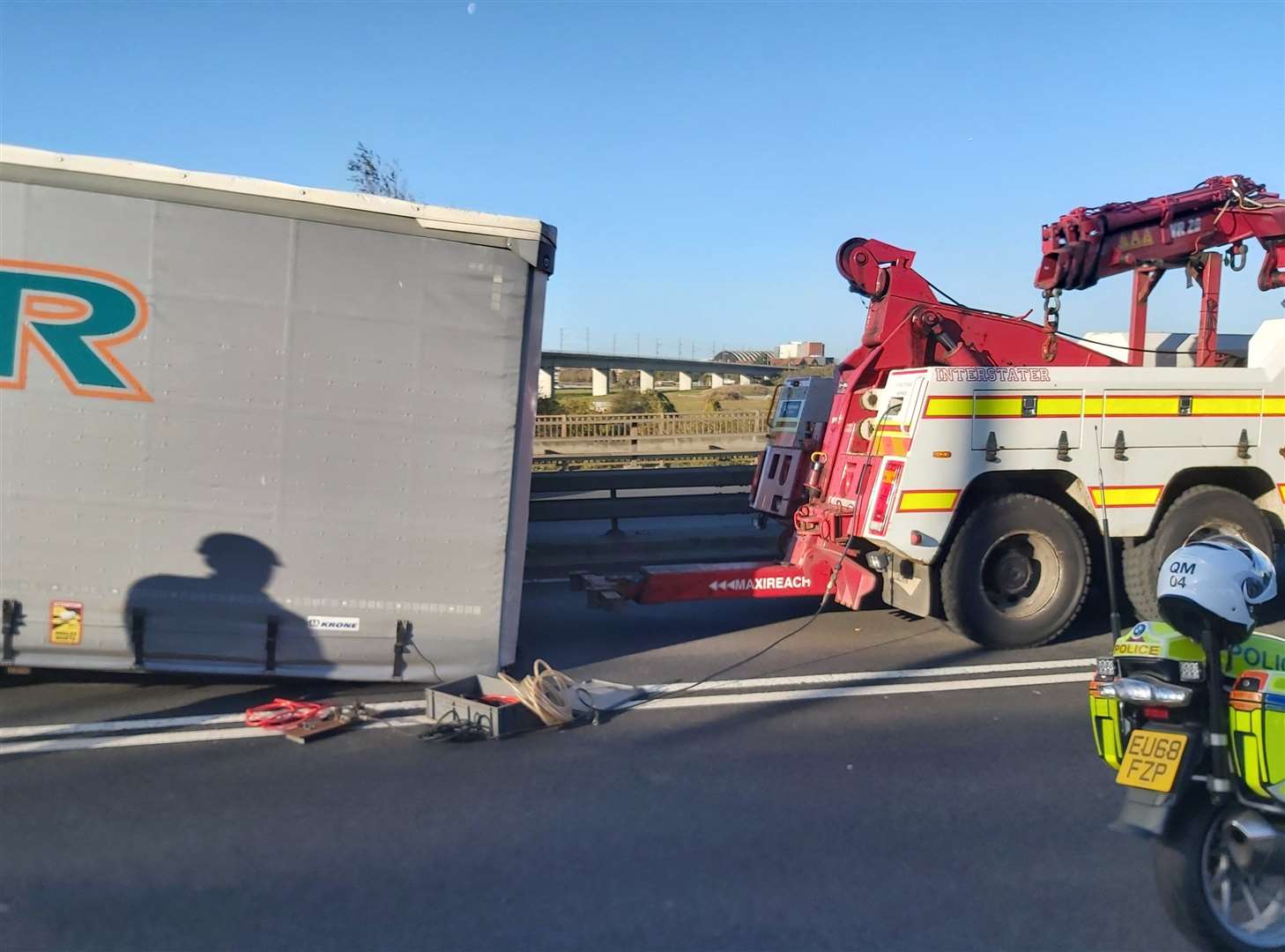 The Dartford east tunnel is currently closed to allow for the recovery of a broken down lorry and its trailer on the Essex side of the Crossing. Photo: @EPRoadsPolicing
