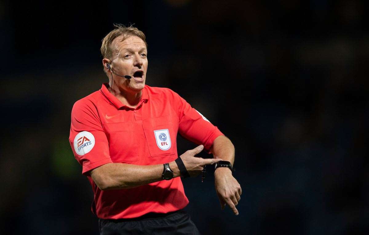 Referee Trevor Kettle awarded four penalties at Priestfield on Tuesday night Picture: Ady Kerry (15215887)