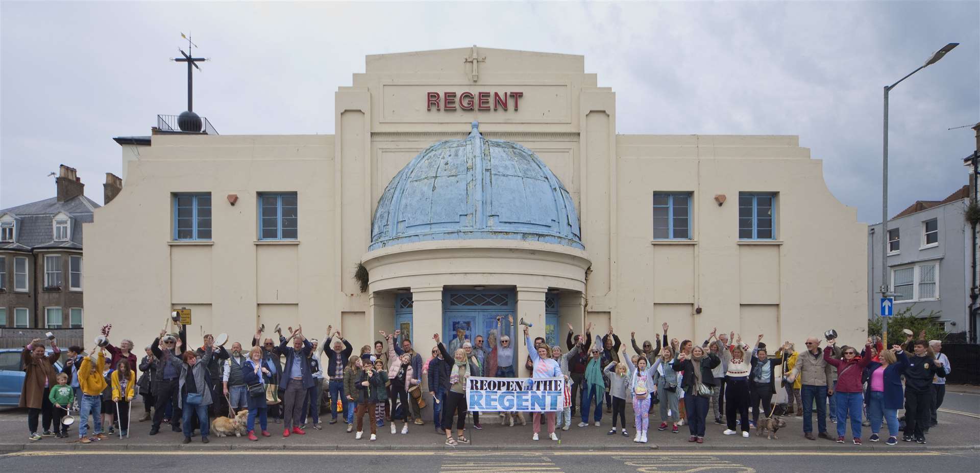 Reopen The Regent campaigners gathered for a Mayday protest outside the seafront building in Deal