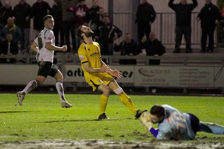 Alex Wall has just put Dartford 2-1 up (Pic: Andy Payton)