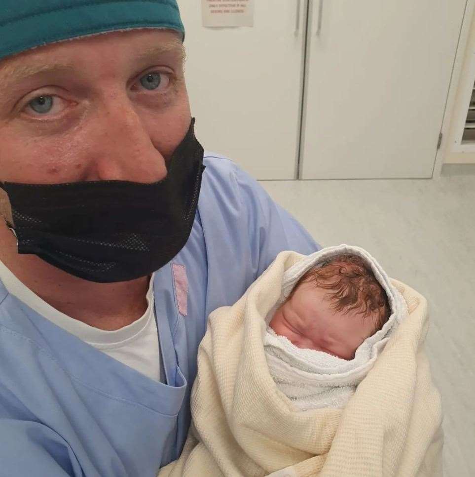 Nick Aldridge with his son when he was a newborn, before they knew about his diagnosis