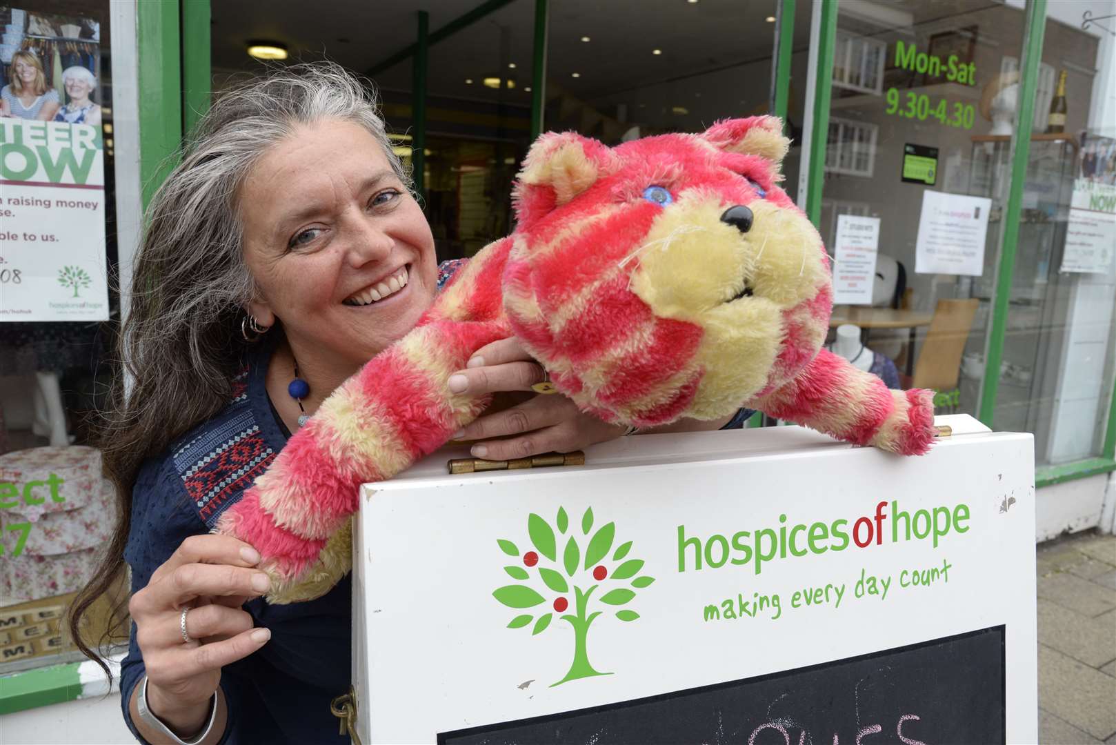 Whitstable's Emily Firmin and Bagpuss at the opening of a charity shop in Faversham eight years ago