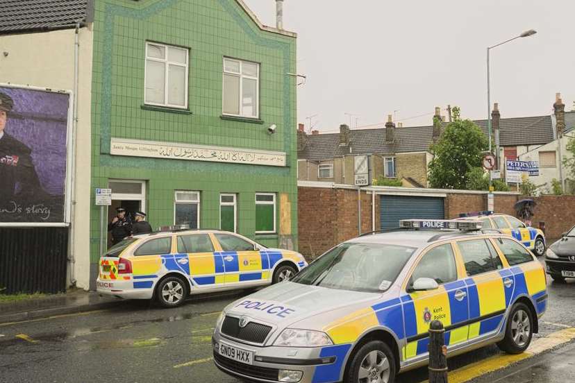 A high-profile police presence at Gillingham Mosque in the wake of the Woolwich murder