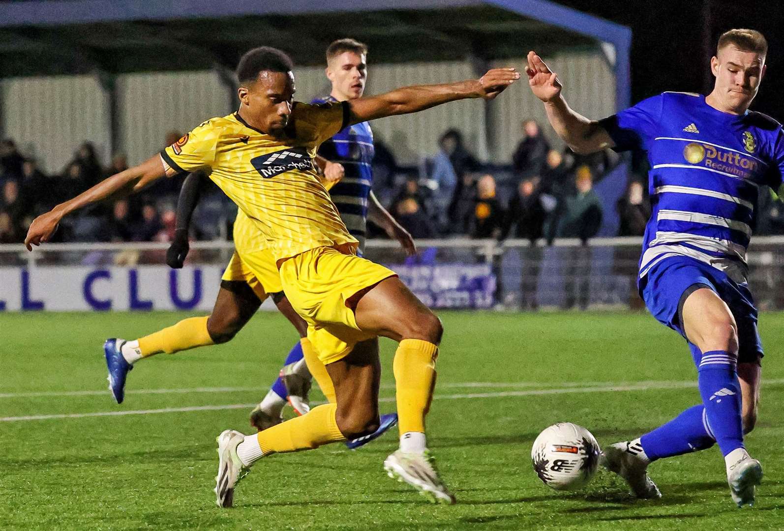 First-half chance for Maidstone striker Manny Duku. Picture: Helen Cooper