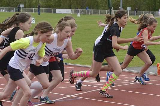 The girls' under-13 Division 2 1,200m gets under way at the Julie Rose Stadium Picture: Paul Amos