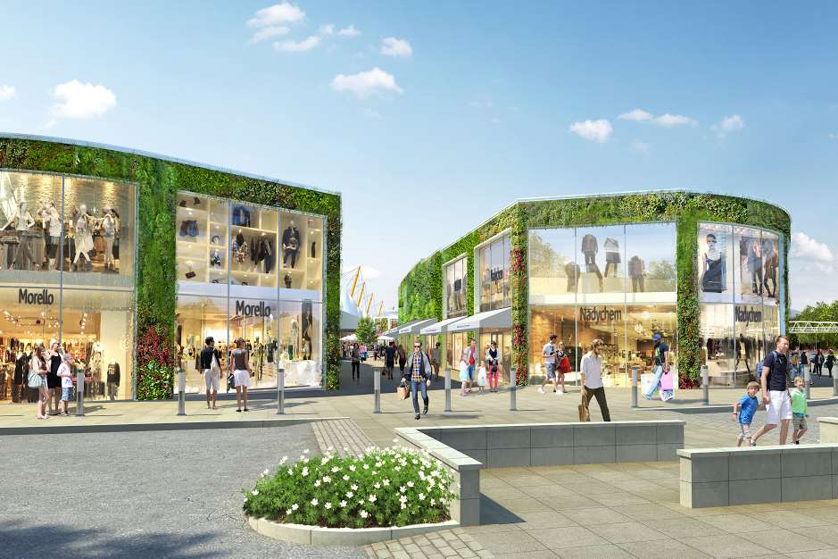 An artist's impression of the outlet extension, which will use "living" walls made of grass