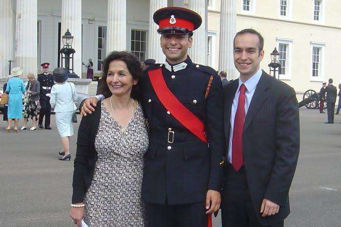 Capt Babington-Browne with his mother Nina and brother Daniel at his passing out parade from Sandhurst