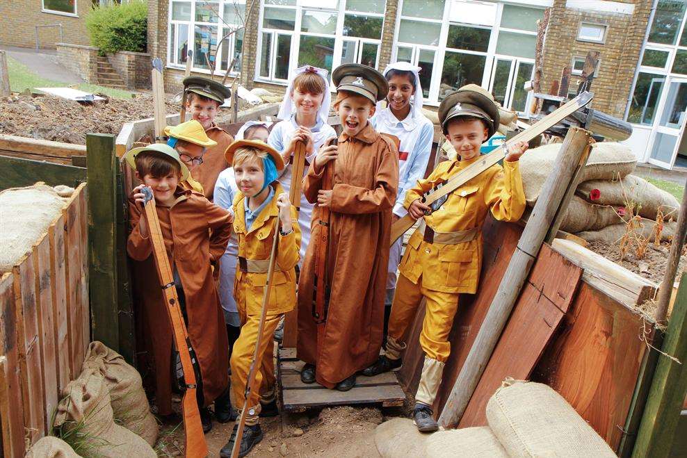The Year 5 tour guides in the trench.