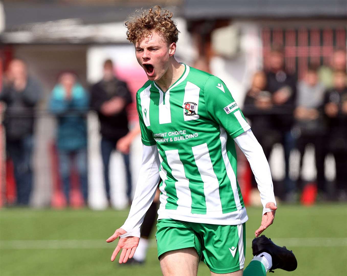 Hayden Marshall celebrates scoring what proved to be the winner for Rusthall under-18s. Picture: PSP Images