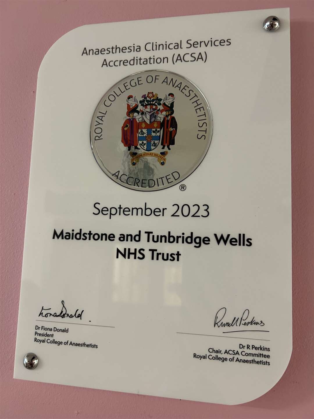The award was given to the anaesthesia team at Maidstone and Tunbridge Wells Hospital