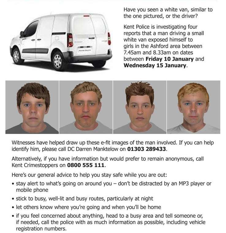 Police circulated this poster in a bid to catch the Ashford schools flasher