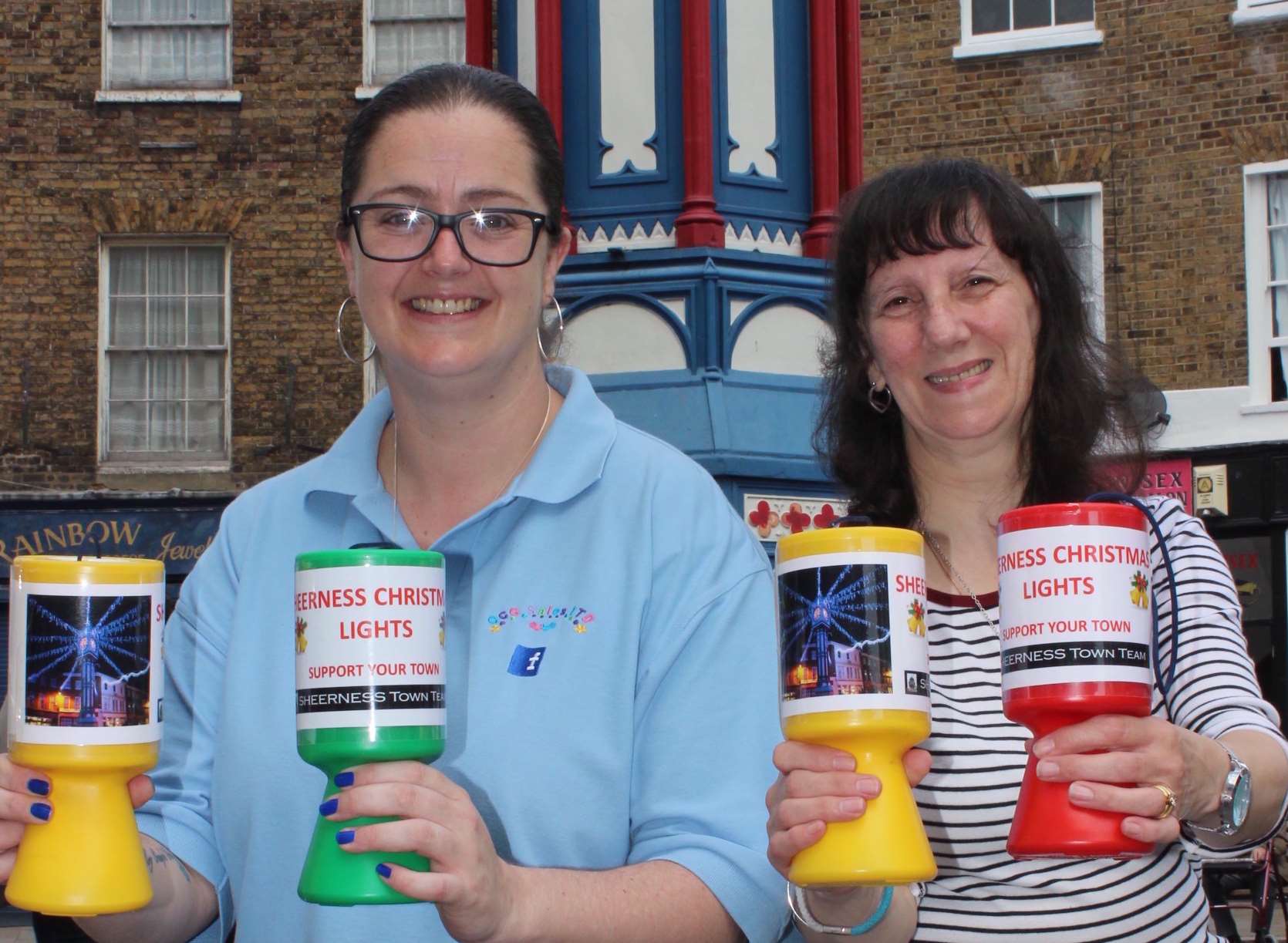Sheerness Town Team members Ria Crawford of CCG and Sheila Smith of Rainbow Jewellers are offering shops, pubs and offices a collecting jar this year's Christmas lights.