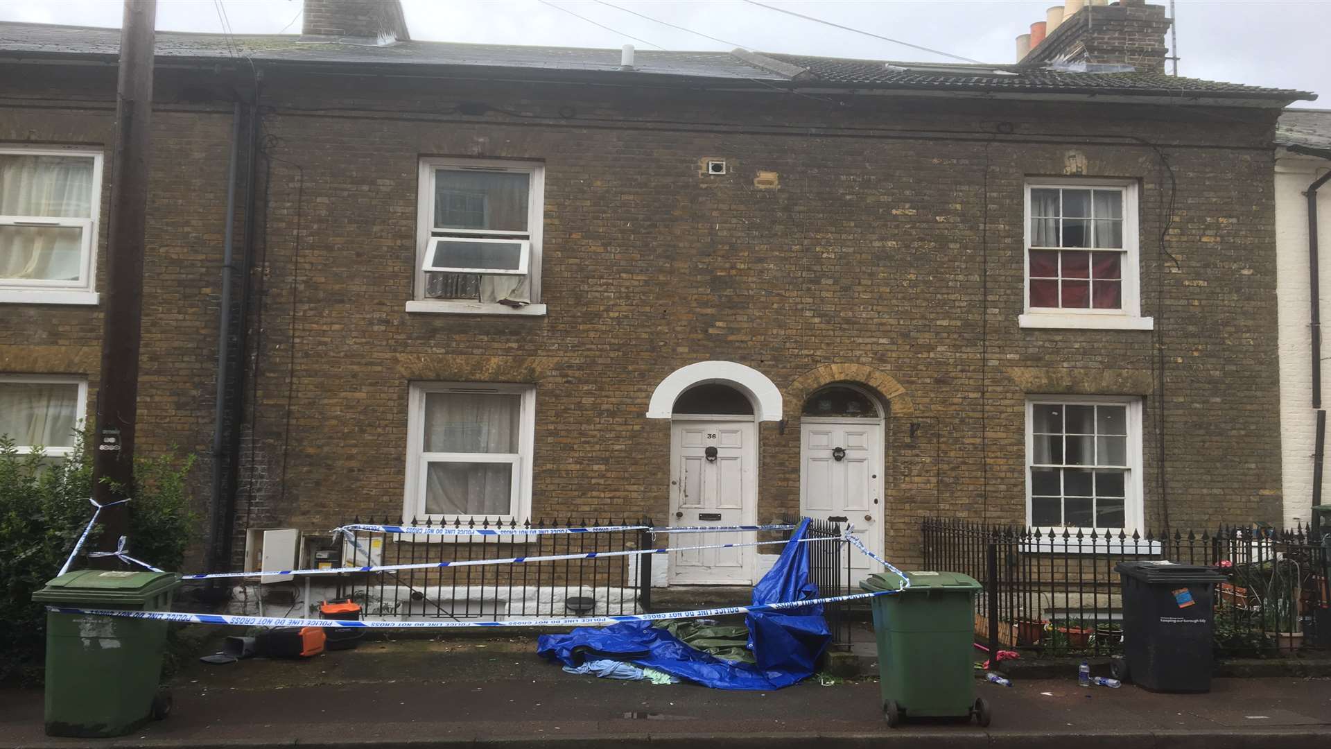 Police have taped off the house after last night's blaze in Marsham Street