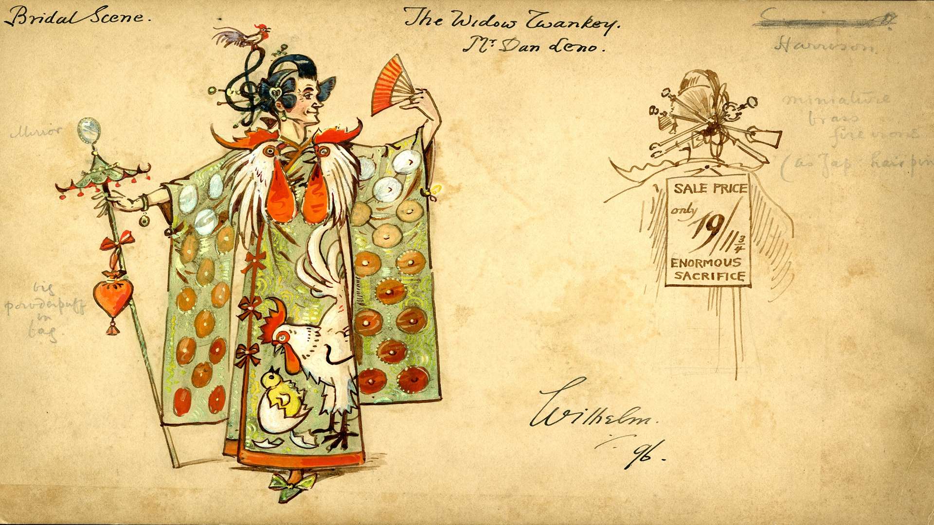 Costume design for The Widow Twankey (Mr Dan Leno) Bridal Scene by Wilhelm