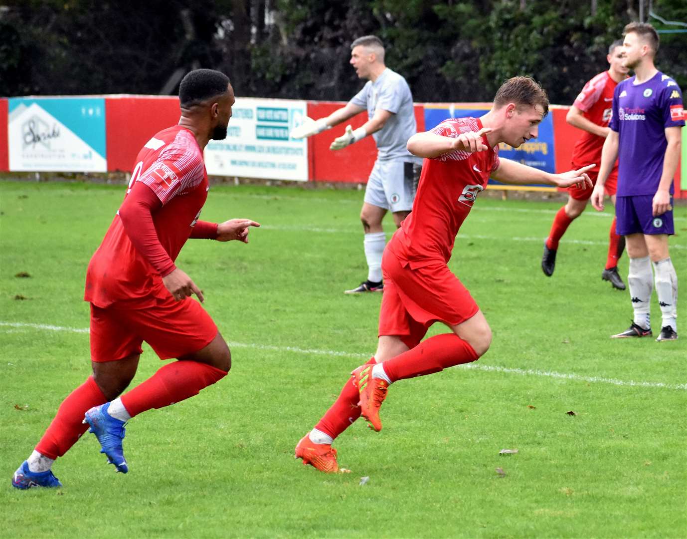 Ethan Smith celebrates his goal against Burgess Hill. Picture: Randolph File
