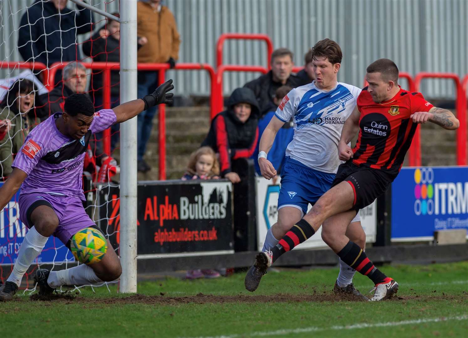 Luke Woodward gives Sittingbourne the lead at Erith & Belvedere. Picture: Ian Scammell