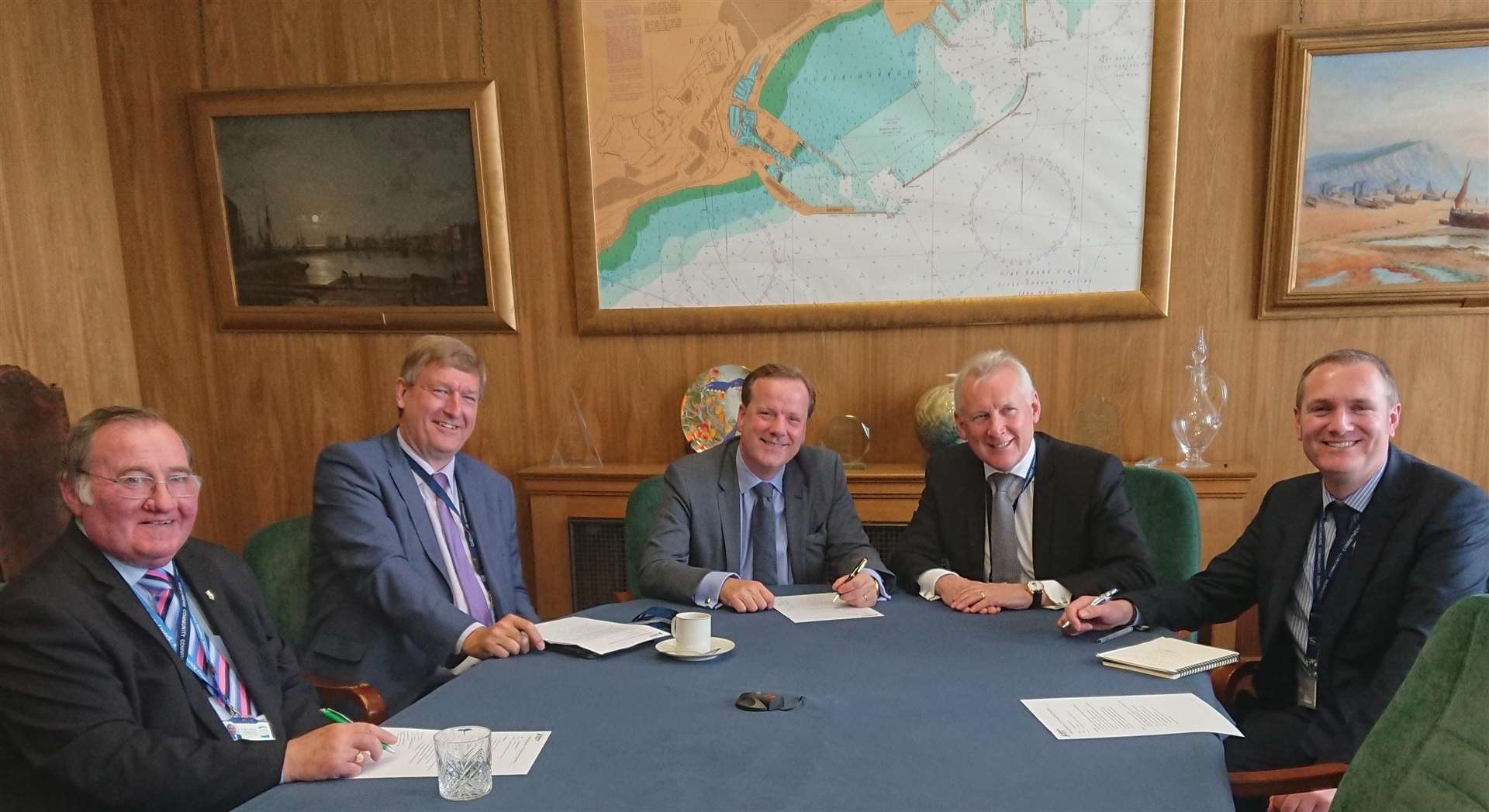 The Lower Thames Crossing meeting at Harbour House, Dover. From left Nigel Collor, Keith Morris, Charlie Elphicke, Tim Jones and Richard Christian.