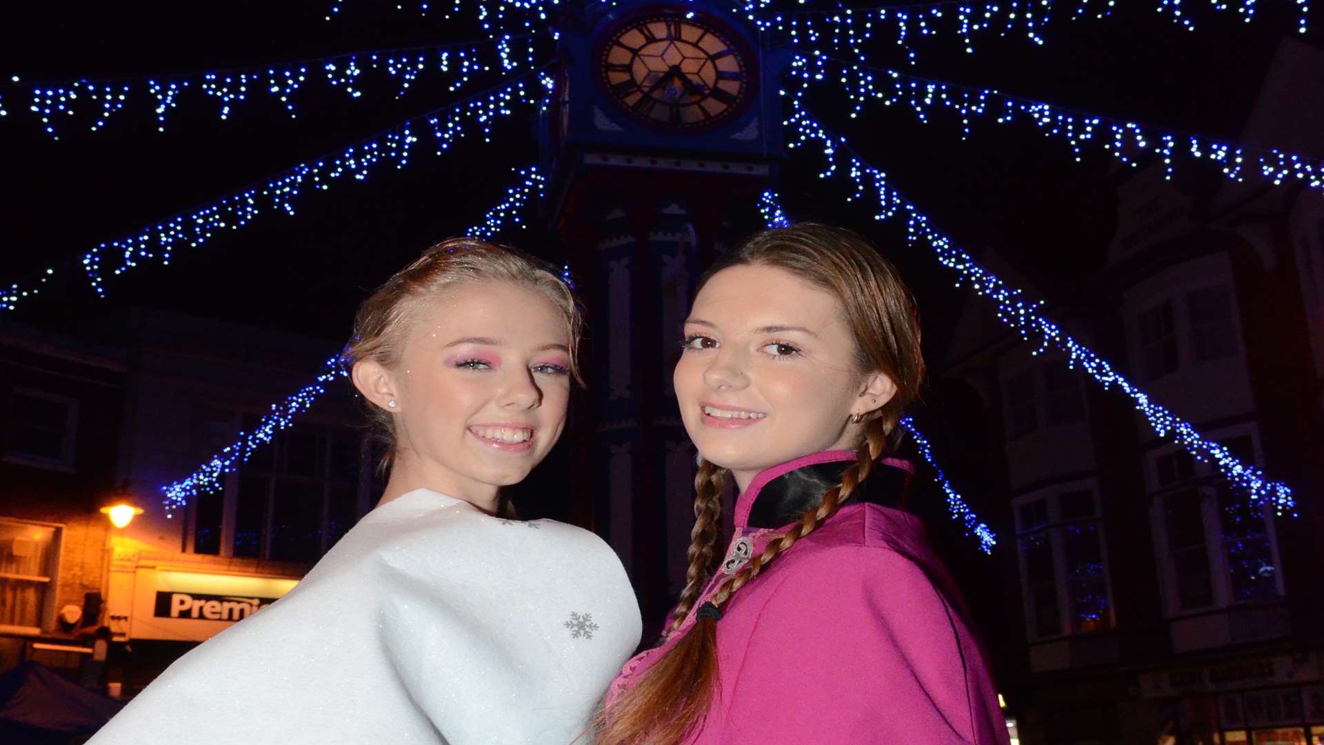 Bethanie Jones (Elsa) and Courtney Buckley (Anna) at Sheerness lights switch-on Picture: Bob Kitchin