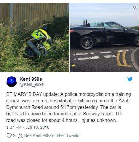 Kent999 tweeted the image of the motorcycle and car after the crash. Credit: Kent999 (2461099)