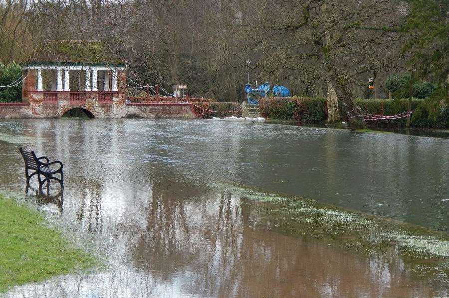Kearsney Abbey, near Dover, flooded due to rainwater and burst river banks