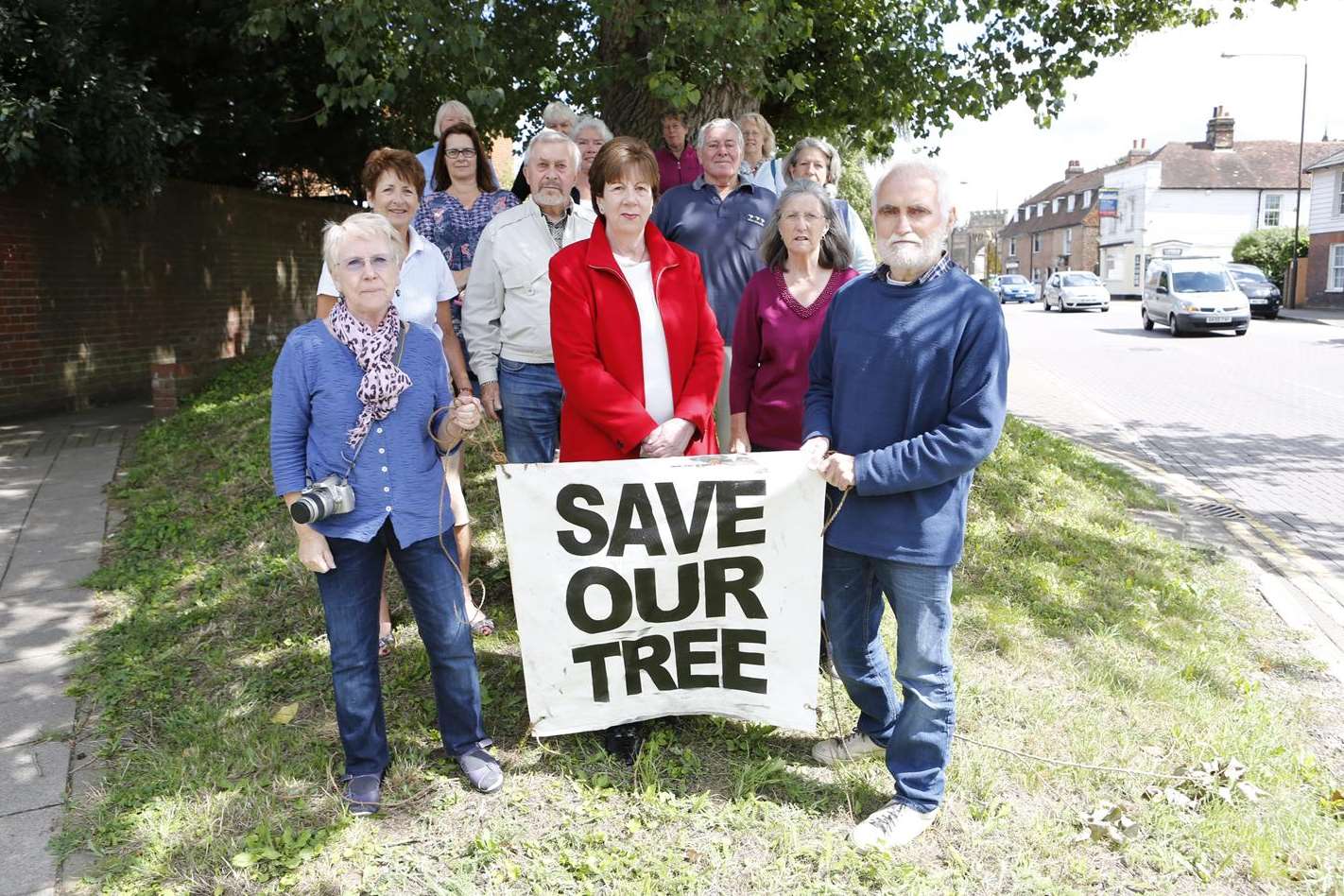 Campaigners stand by the Tree in Hadlow at the junction of Carpenters Lane which KCC want to cut down.