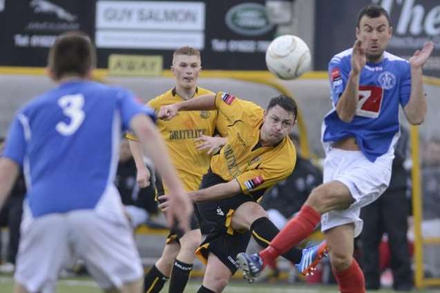 Maidstone's Frannie Collin goes for goal against Leiston earlier this season Picture: Martin Apps