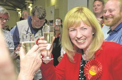 Rosie Duffield celebrates her shock victory