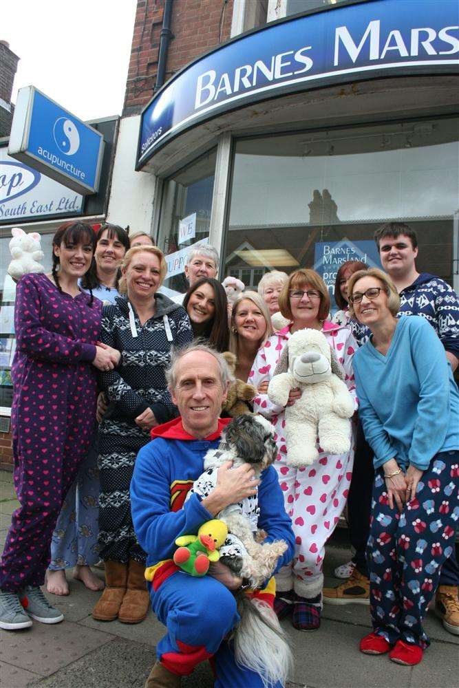 The team at Barnes Marsland Solicitors in Broadstairs High Street, who swapped suits for pyjamas, nighties and onesies for a day in aid of Narcolepsy UK.
