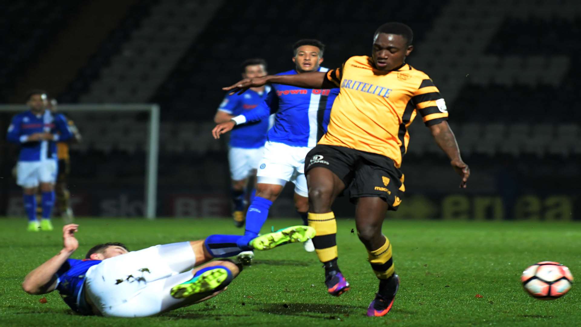 Maidstone's Jamar Loza takes on the Rochdale defence. Picture: Barry Goodwin